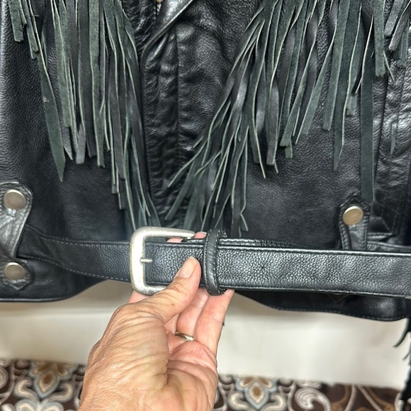 Vintage Wilson Black Leather Fringe Motorcycle Jacket - Picture 7 of 16